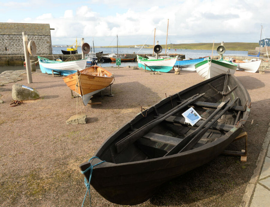 Traditional Shetland boats on display outside the Shetland Museum and Archives (Courtesy Alastair Hamilton)