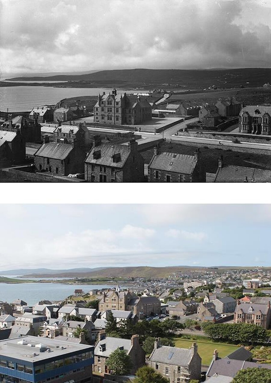 Past and present in part of Lerwick's late 19th century 'new town'. | J D Rattar (above) and Stuart Hubbard (below)