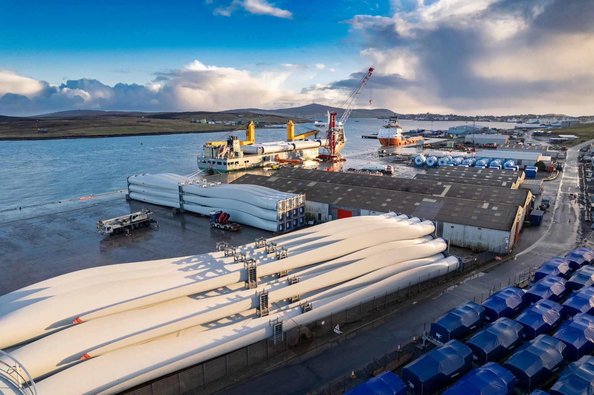 Turbines waiting for transportation to the Viking Energy Wind Farm. Emerging industries like clean energy ensure engineering firms have plenty of opportunities.