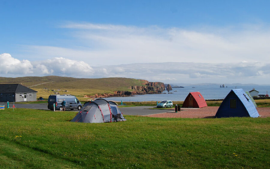 There are well-equipped campsites in many parts of Shetland. This one is at Eshaness. (Courtesy Alastair Hamilton)
