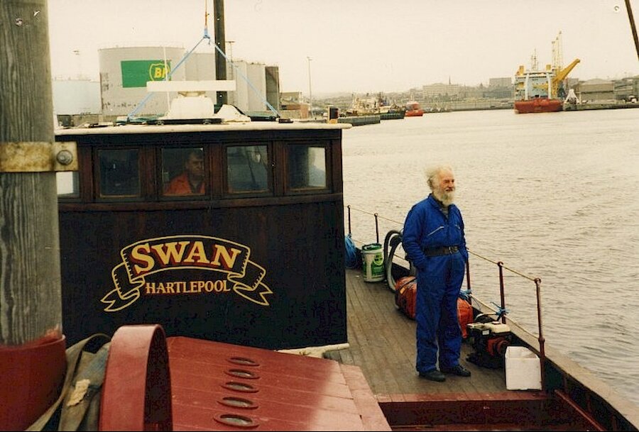 Tom Moncrieff, seen aboard 'Swan' at Aberdeen during the voyage from Hartlepool to Shetland. | Swan Trust