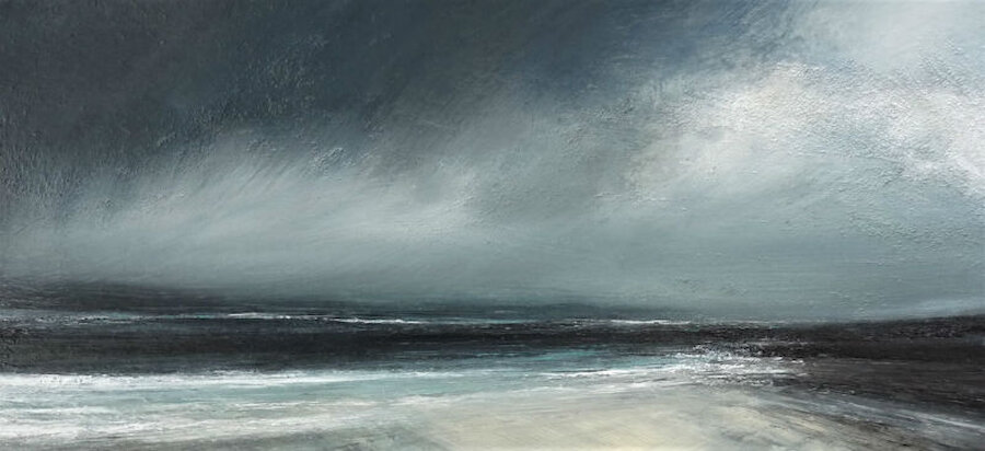 'Passing Rain, Westsandwick, Yell'. Mixed media on board. (Courtesy Ruth Brownlee)