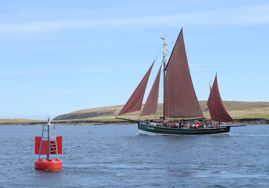 The 'Swan' heads northwards from Lerwick harbour (Courtesy Alastair Hamilton)