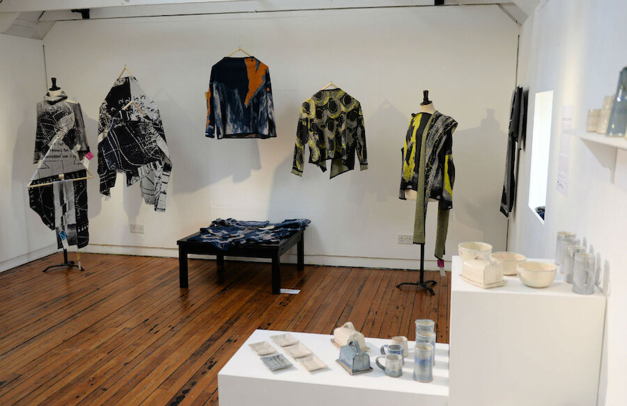 Some of the textiles and pottery included in the second 'Shetland Made' exhibition (Courtesy Alastair Hamilton)