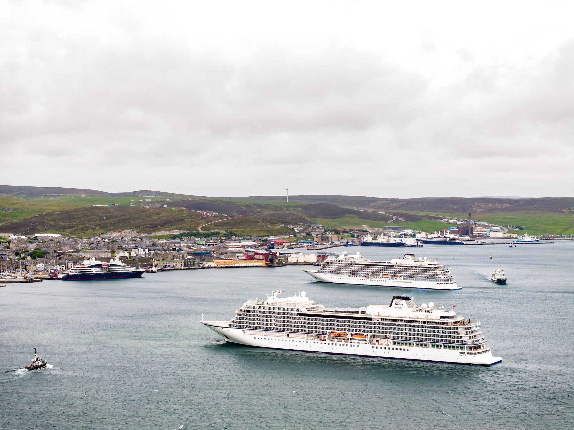 Shetland's largest harbour, Lerwick, can welcome several cruise ships at the same time.