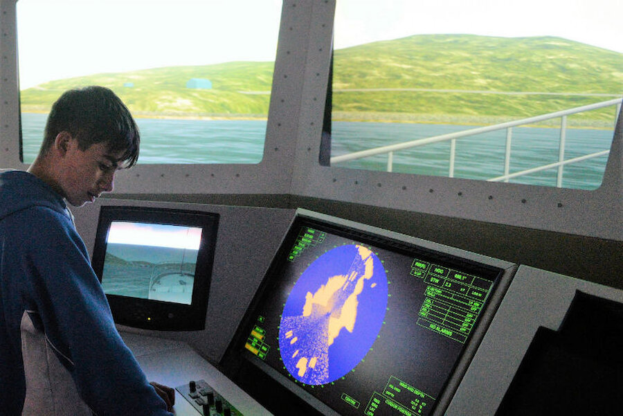 On the simulator, a school student checks a radar plot (Courtesy Alastair Hamilton)