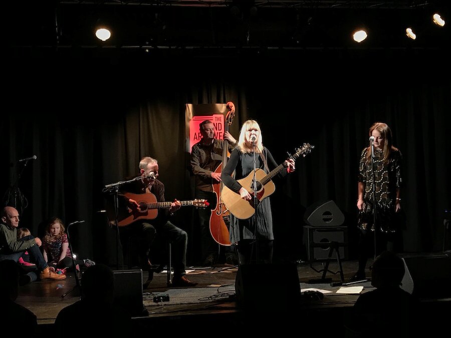May, Mackie and Rhonda onstage at The Old LIbrary, Kirkwall