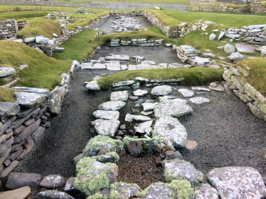The remains of Viking-period houses at Jarlshof, in the south of Shetland (Courtesy Alastair Hamilton)