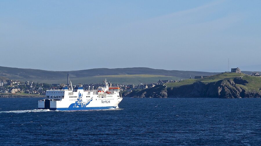 The ferry approaches Lerwick on a fine summer morning (Courtesy Promote Shetland)