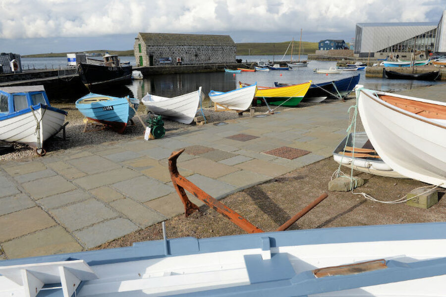 A colourful line-up of traditional Shetland boats (Courtesy Alastair Hamilton)