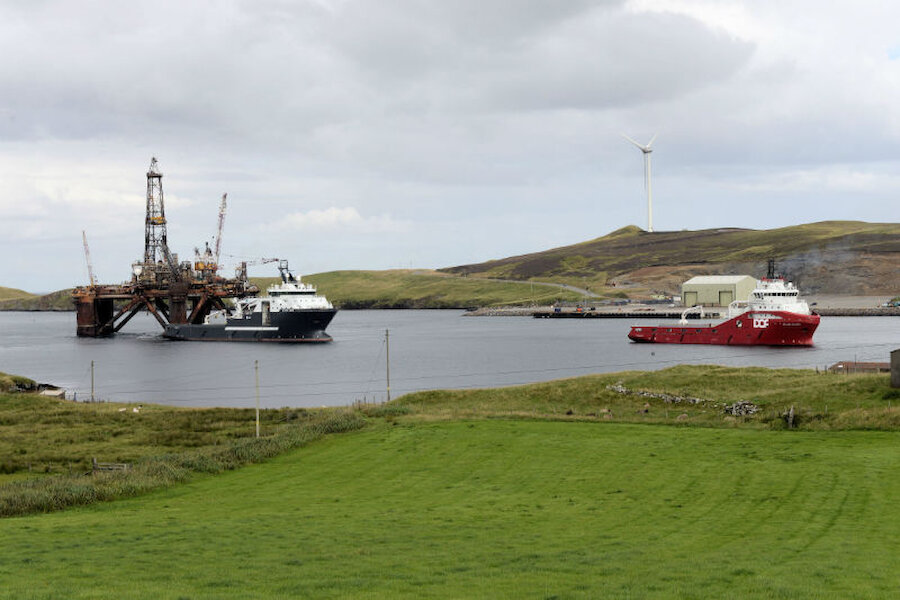 The platform has been brought into Dales Voe, a deep-water inlet north of Lerwick (Courtesy Alastair Hamilton)