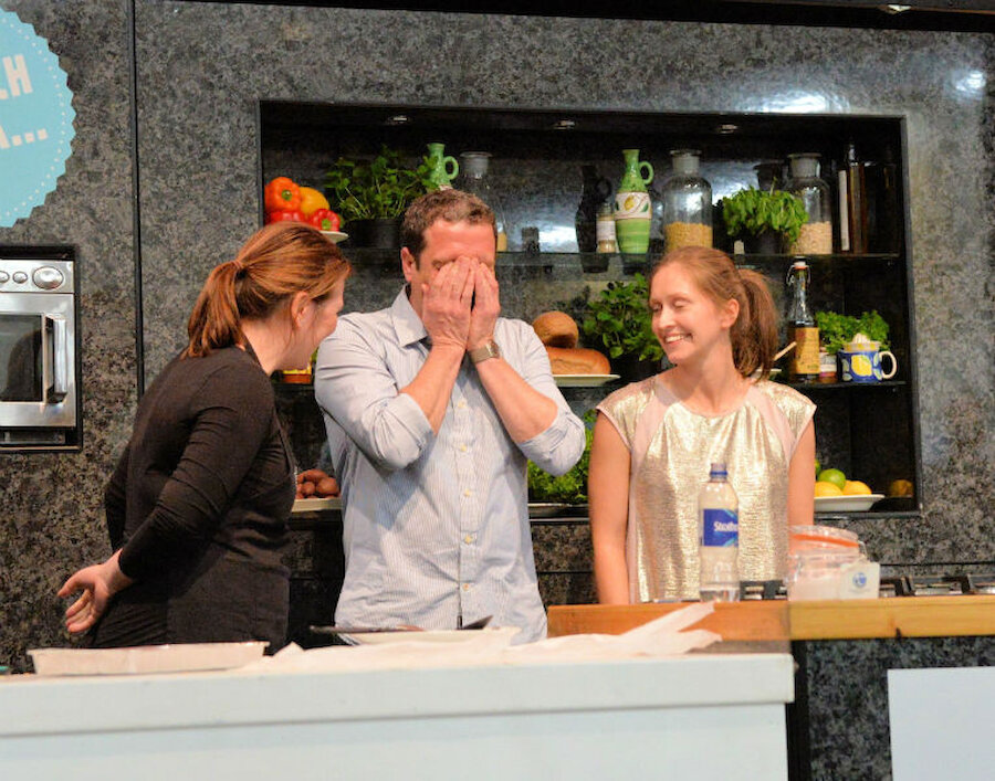 At the Shetland Food Fair 2016, cookery competition winner, Chris Percival, can't quite believe his success. Runners-up, Caroline Tait and Jenny Fraser, congratulate him (Courtesy Alastair Hamilton)