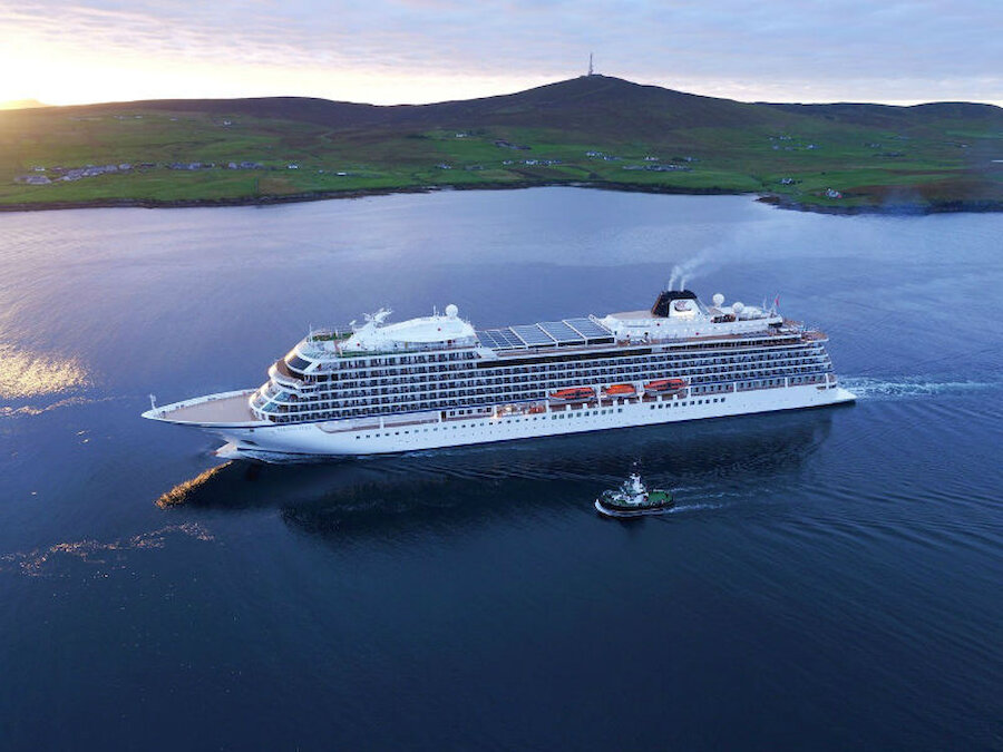 Viking Star will be the first cruise ship to berth at Lerwick Port Authority’s new deep-water quay at Holmsgarth. The vessel is seen during a visit to the port in 2016. (Courtesy Rory Gillies, Shetland Flyer, and Lerwick Port Authority)