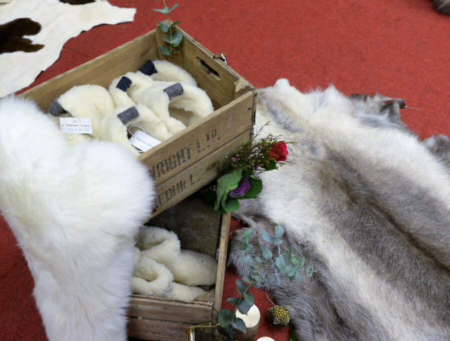 Skins and cosy slippers from the Shetland Tannery (Courtesy Alastair Hamilton)