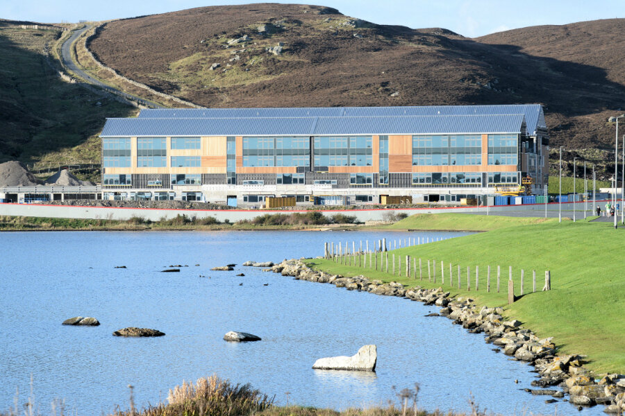 Larger-scale facilities in Shetland are mostly located in Lerwick. This is the new Anderson High School, due to open in 2017. (Courtesy Alastair Hamilton)
