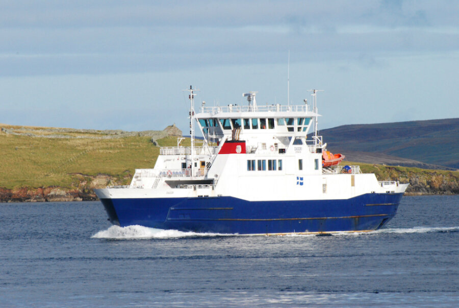 In Shetland, public transport often means lifeline ferry services, like this one running between the mainland and the island of Yell. (Courtesy Alastair Hamilton)