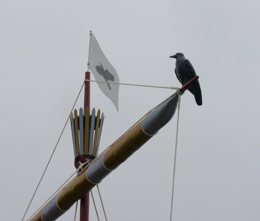 The masthead and the now-traditional (flightless) raven (Courtesy Alastair Hamilton)