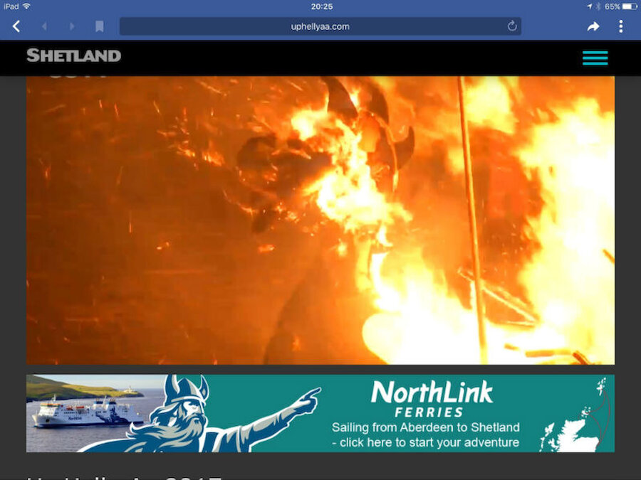 The burning dragon head, seen here by a Glasgow viewer in a screenshot from Promote Shetland's live coverage of the event (with thanks to Loraine Brown)