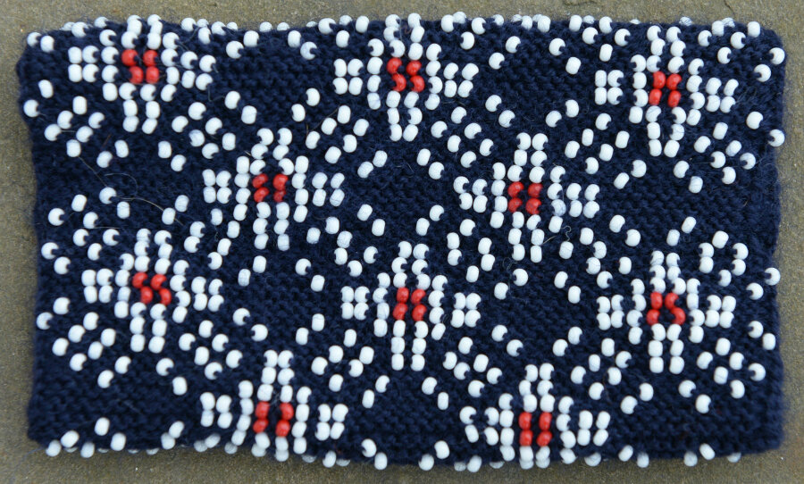 The pattern in this beaded sample was derived from the word 'Sumburgh'. (Courtesy Alastair Hamilton)