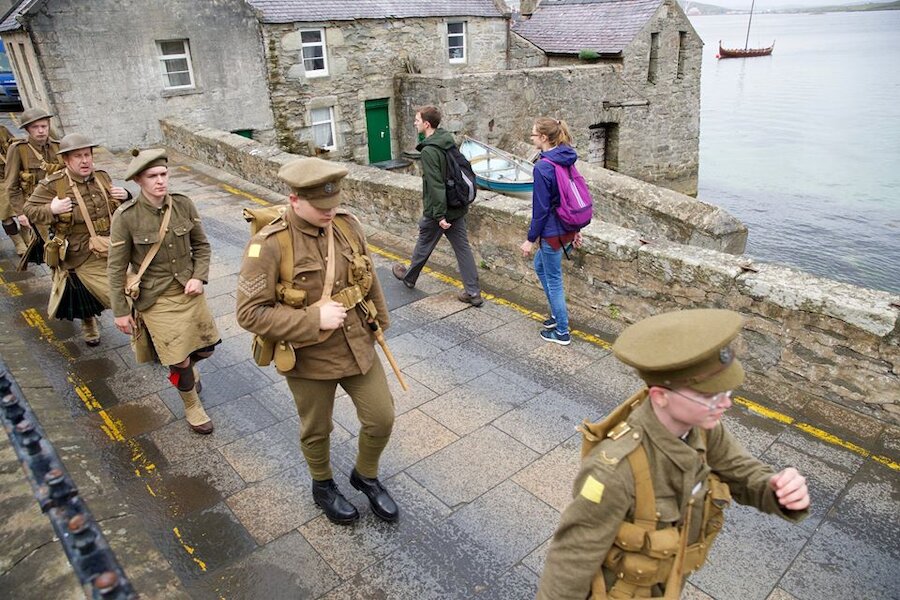 Soldiers march past the Lodberrie, Lerwick (Courtesy Paul Riddell)