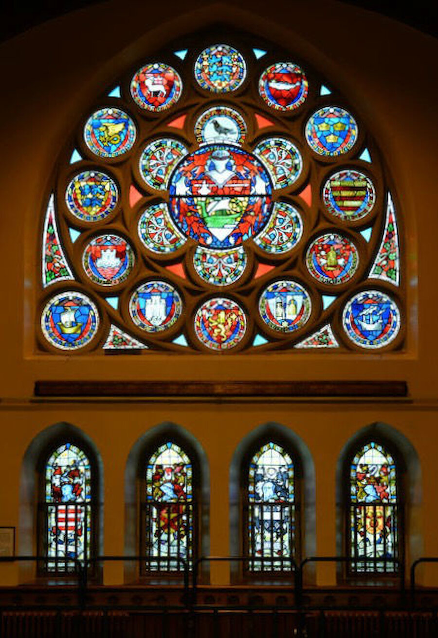 Some of the beautiful stained glass in Lerwick's Town Hall